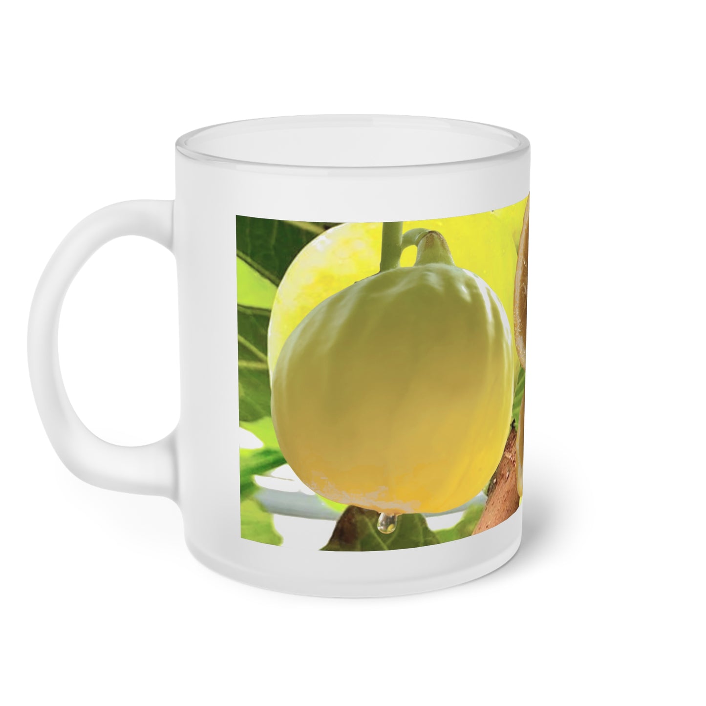 Robert's Golden Rainbow Fig on Frosted Glass Mug 11 oz - A Designed from Helen Pham